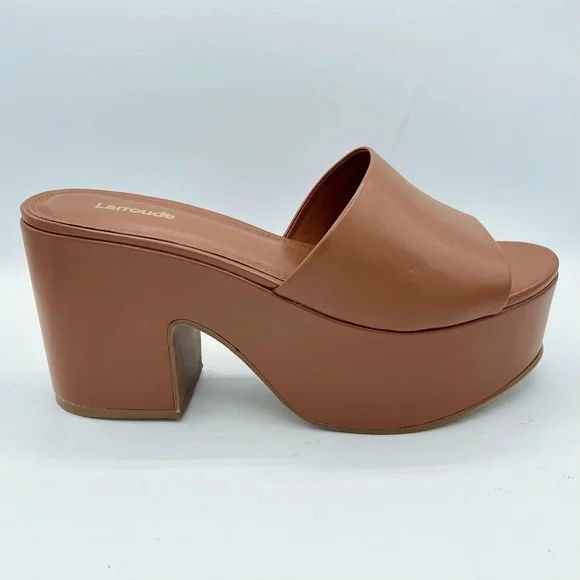 New Larroude Miso Platform Brown Leather Mules Size 9.5 - Picture 7 of 17